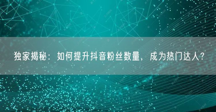 独家揭秘：如何提升抖音粉丝数量，成为热门达人？